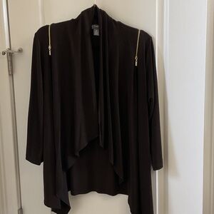 Chicos Brown Drape Cardigan with Gold Accents